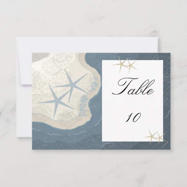 Convites Números de Assentos da Mesa com Estrela do Mar e O (Frente)