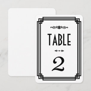 Convites Números de Mesa Art Déco Simples Branco e Preto
