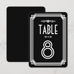 Convites Números de Mesa Art Déco Simples Preto e Branco