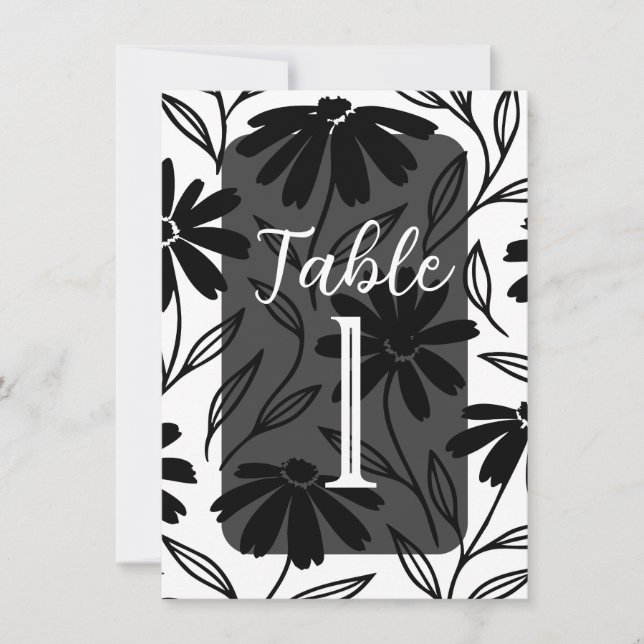 Convites Números de Mesa Boho Margaridas Tinta Preta (Frente)