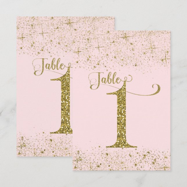 Convites Números de Mesa Brilho Rosa Bege Dourado Número 1 (Frente/Verso)