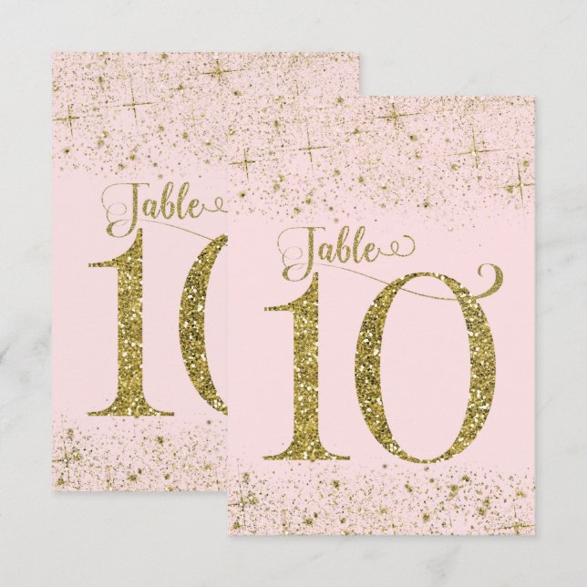 Convites Números de Mesa Brilho Rosa Dourado Número 10 (Frente/Verso)