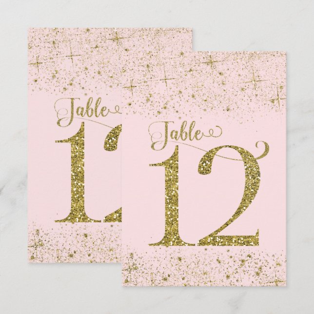 Convites Números de Mesa Brilho Rosa Dourado Número 12 (Frente/Verso)