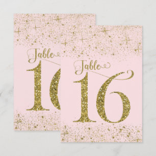 Convites Números de Mesa Brilho Rosa Dourado Número 16