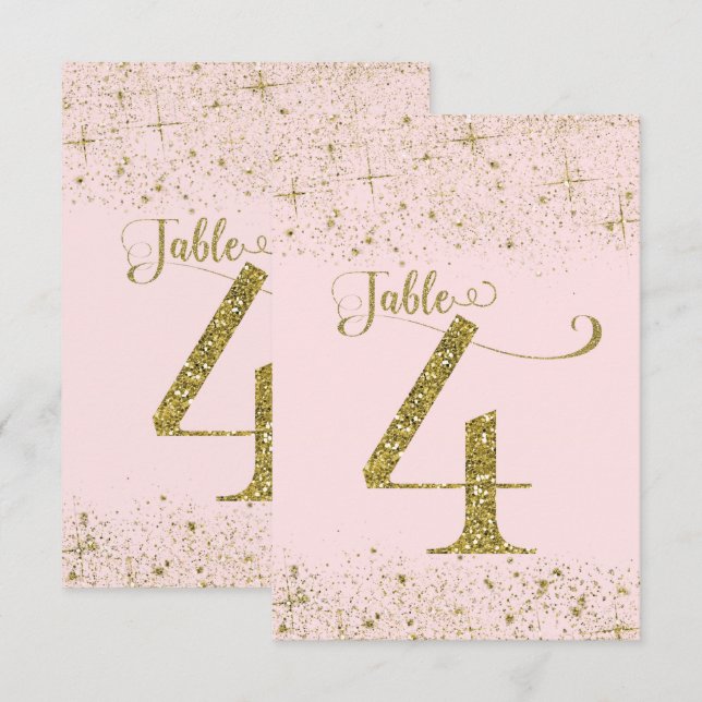 Convites Números de Mesa Brilho Rosa Dourado Número 4 (Frente/Verso)