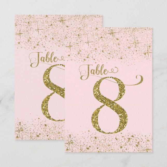 Convites Números de Mesa Brilho Rosa Dourado Número 8 (Frente/Verso)