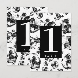 Convites Números de mesa caveira de crânios preto e branco