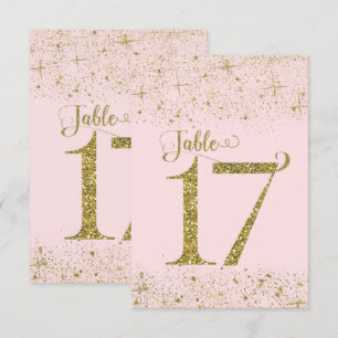 Convites Números de Mesa com Brilho Rosa Dourado Número 17