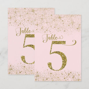 Convites Números de Mesa com Brilho Rosa Dourado Número 5