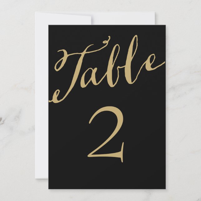 Convites Números de Mesa com Caligrafia Chic Dourado e Pret (Frente)