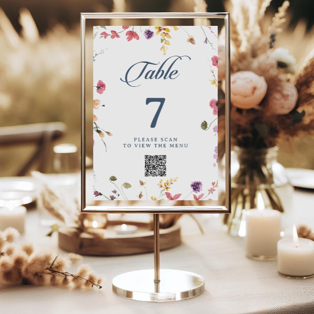 Convites Números de Mesa com Código QR Floral Botânico Eleg (Criador carregado)
