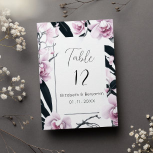 Convites Números de mesa com flores de orquídea preta rosa