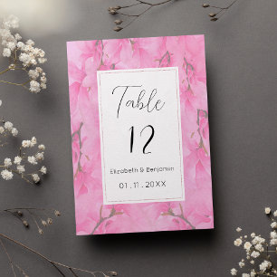 Convites Números de mesa com flores de orquídea verde rosa