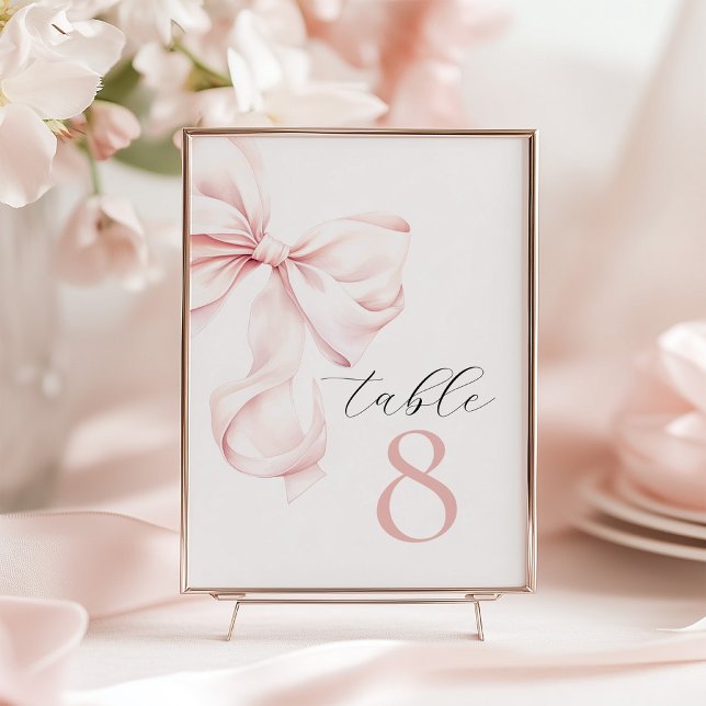 Convites Números de Mesa com Laço Rosa Elegante (Criador carregado)