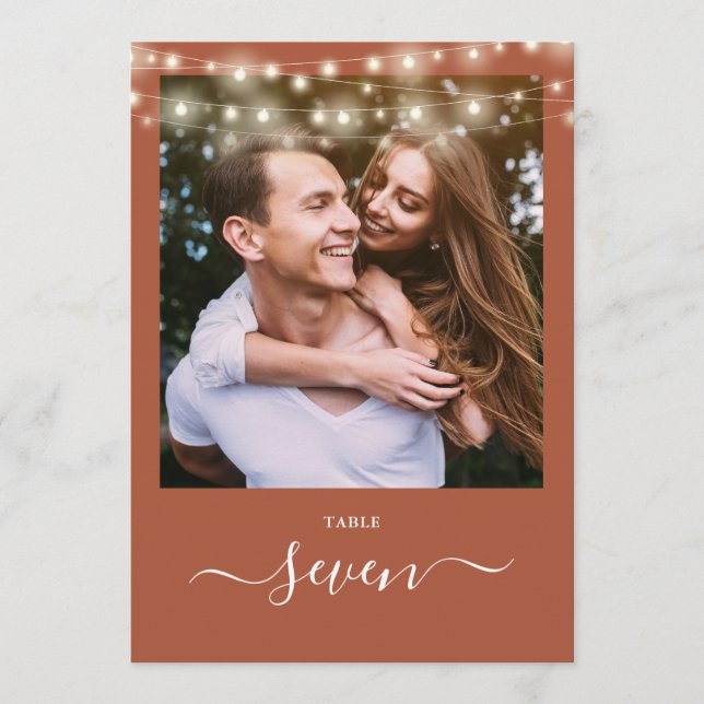 Convites Números de Mesa com Luzes de Terracota e Foto (Frente)
