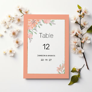 Convites Números de mesa da flora de manto de coral botânic
