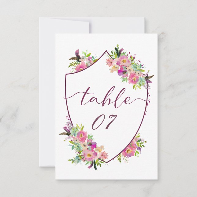 Convites Números de Mesa de Assento com Crista Chic em Flor (Frente)