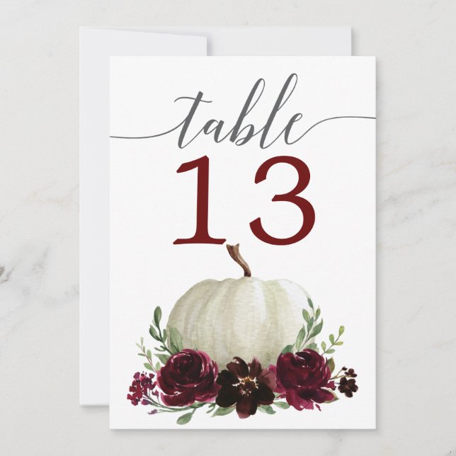 Convites Números de Mesa de Casamento Abóbora Borgonha 5 x  (Frente)