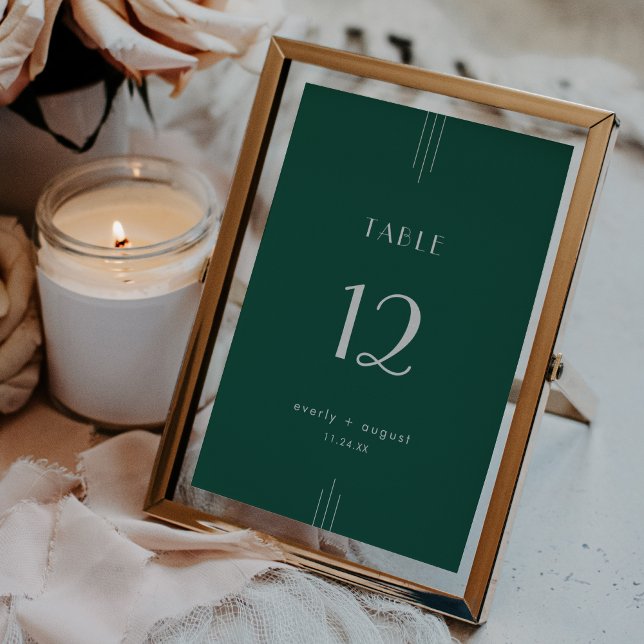 Convites Números de Mesa de Casamento Art Déco EVERLY Esmer (EVERLY Art Deco Emerald Wedding Table Numbers)