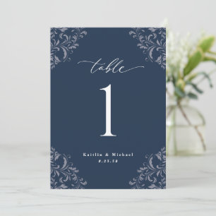 Convites Números de Mesa de Casamento Azul Marinho Elegante