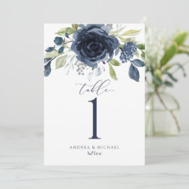 Convites Números de Mesa de Casamento Azul Naval Floral Aqu