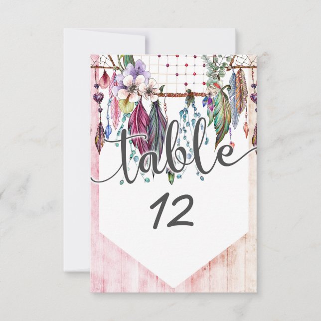 Convites Números de Mesa de Casamento Boho Dreamcatcher e P (Frente)