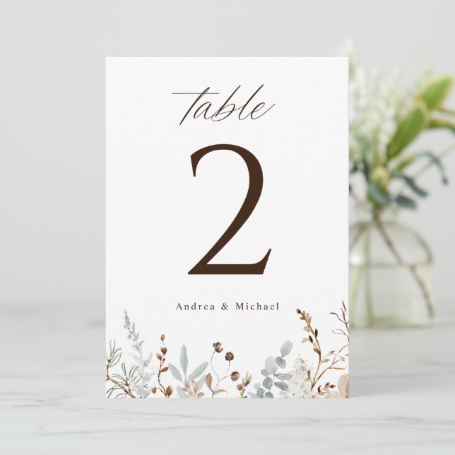 Convites Números de Mesa de Casamento Boho Flor de Campo Fl (Em pé/Frente)
