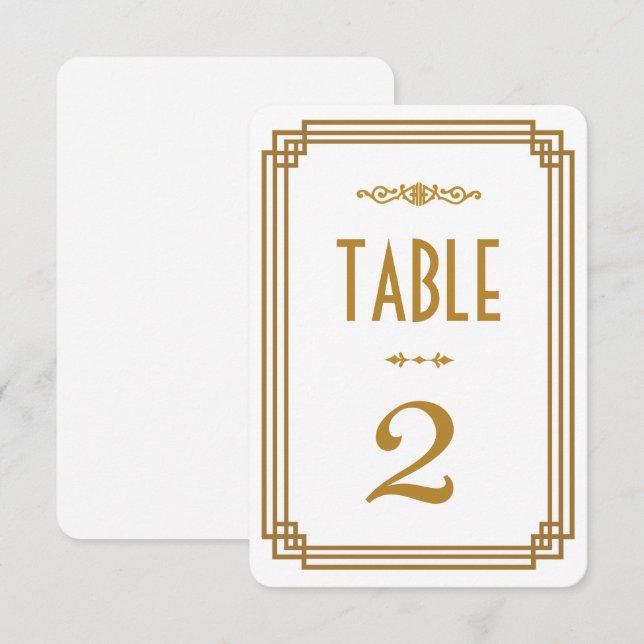 Convites Números de Mesa de Casamento Branco Art Déco (Frente/Verso)