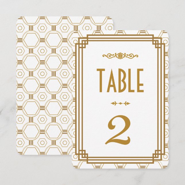 Convites Números de Mesa de Casamento Branco Art Déco (Frente/Verso)