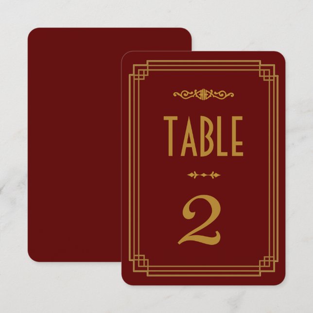 Convites Números de Mesa de Casamento Burgundy Art Déco Sim (Frente/Verso)