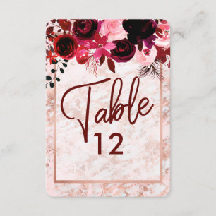 Convites Números de Mesa de Casamento Burgundy Floral & Ros