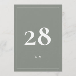 Convites Números de Mesa de Casamento Cinza Sage em Moldura