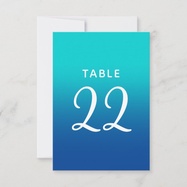 Convites Números de Mesa de Casamento com Degradê Turquesa  (Frente)
