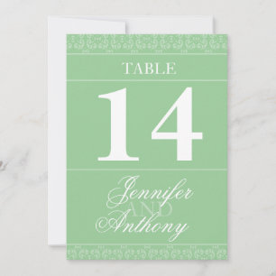 Convites Números de mesa de casamento com faixas verde-clar