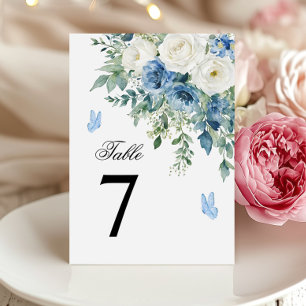Convites Números de Mesa de Casamento com Flores Azuis Empo