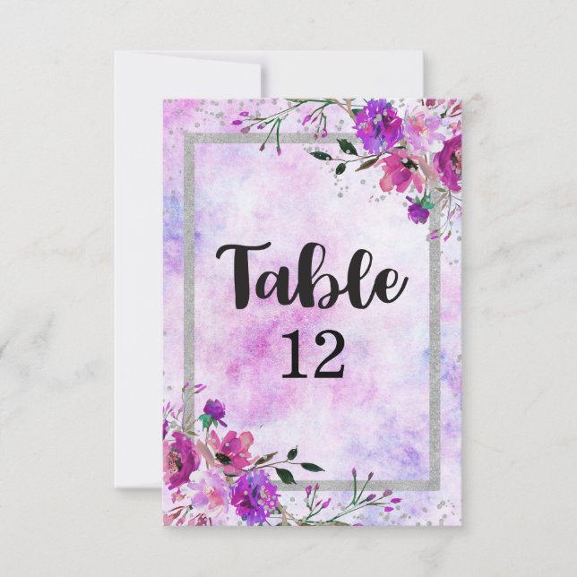 Convites Números de Mesa de Casamento com Moldura de Floral (Frente)