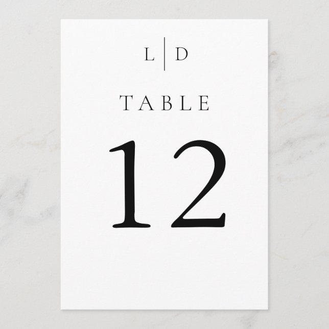Convites Números de Mesa de Casamento com Monograma Minimal (Frente)