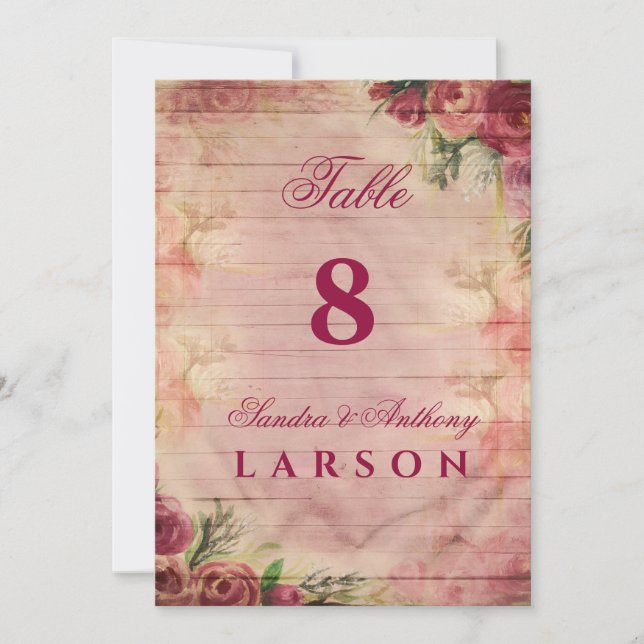 Convites Números de Mesa de Casamento com Rosa em Aquarela  (Frente)