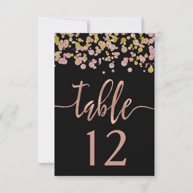 Convites Números de Mesa de Casamento Confetti Sparkle Rose (Frente)