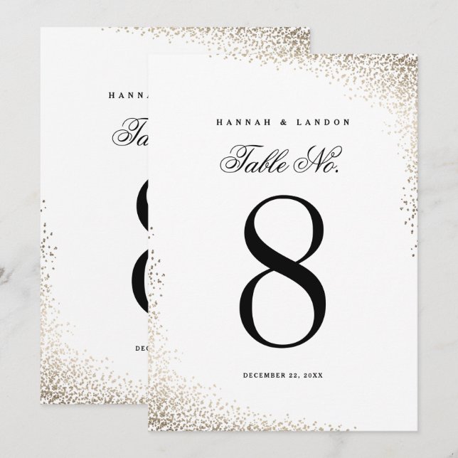 Convites Números De Mesa De Casamento Da Folha De Ouro Eleg (Frente/Verso)