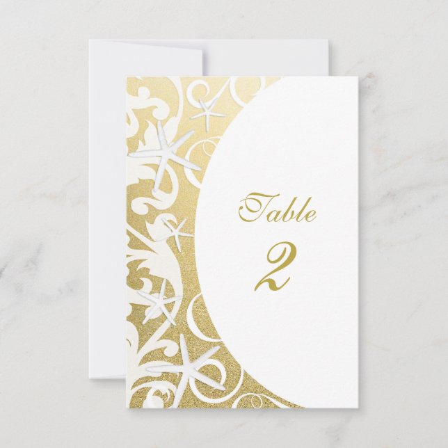 Convites Números de Mesa de Casamento de Praia Dourada da P (Frente)