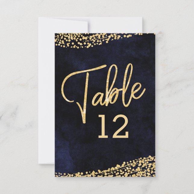 Convites Números de Mesa de Casamento em Aquarela Azul Mari (Frente)