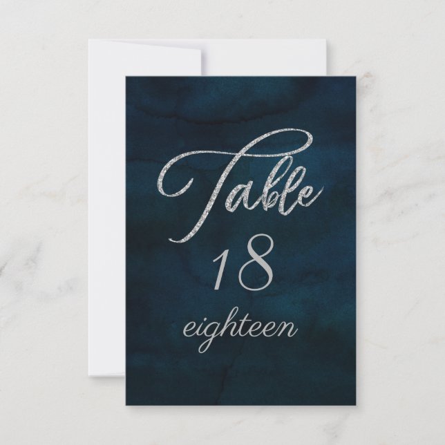 Convites Números de mesa de casamento em azul escuro com br (Frente)
