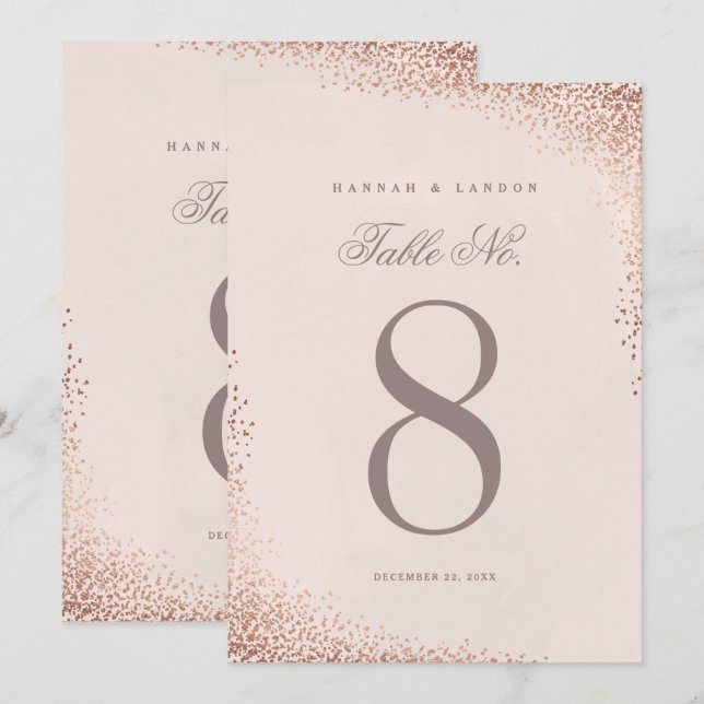 Convites Números de Mesa de Casamento em Rosa Dourado Elega (Frente/Verso)