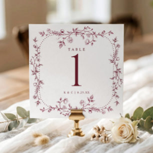 Convites Números de Mesa de Casamento em Tonalidade Bordeau