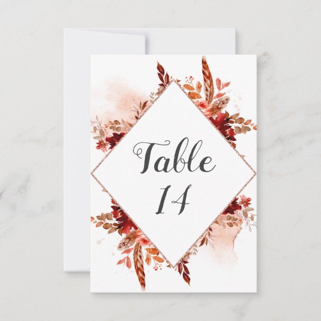 Convites Números de Mesa de Casamento Florais emoldurados c (Frente)