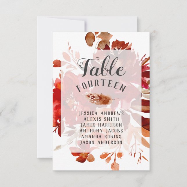 Convites Números de Mesa de Casamento Florais Rústicos e Li (Frente)