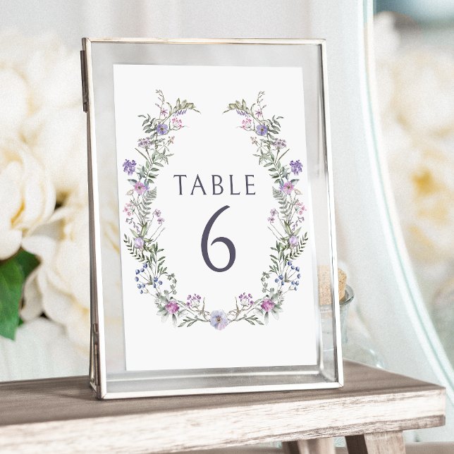 Convites Números de mesa de casamento floral com violeta de (Criador carregado)
