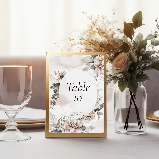 Convites Números de Mesa de Casamento Floral Rosa Bege Cinz (Blush pink gray Floral Watercolor Wedding Table number cards)