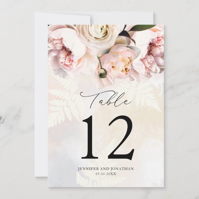 Convites Números de Mesa de Casamento Floral Rosa Elegante (Frente)